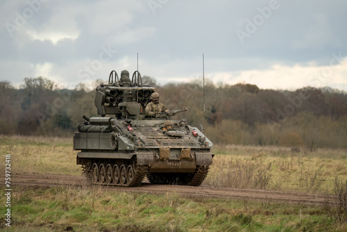 close-up of a British Army Alvis Stormer Starstreak CVR-T tracked armoured vehicle equipped with short range air defense high-velocity missile system