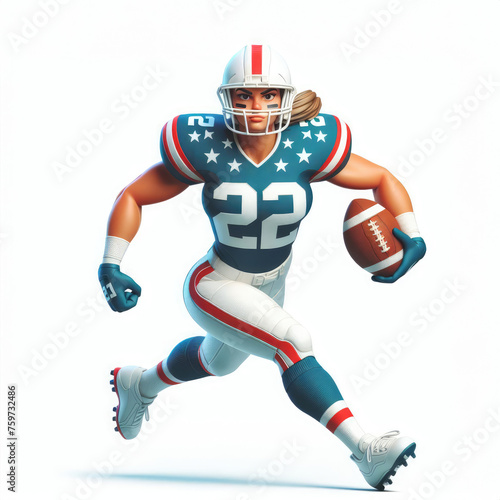 Girl player in American football. 3D minimalist cute illustration on a light background.