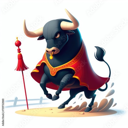 Bull and Spanish Corrida. 3D minimalist cute illustration on a light background.