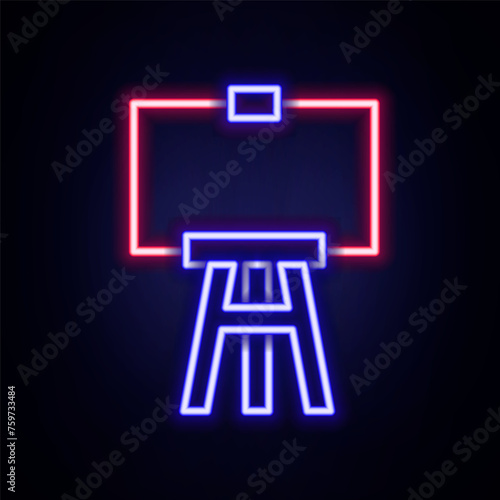 Glowing neon line Wood easel or painting art boards icon isolated on brick wall background. Colorful outline concept. Vector