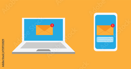 Computer and Smartphone with New Message. Computing and internet connection concept vector