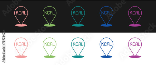 Set Kcal icon isolated on isolated on black and white background. Health food. Vector