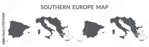 Southern Europe country Map. Map of Southern Europe in set grey color