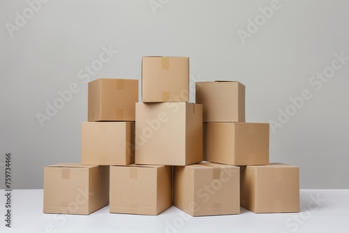 Neatly arranged stack of closed cardboard boxes ready for moving or storage © Татьяна Евдокимова