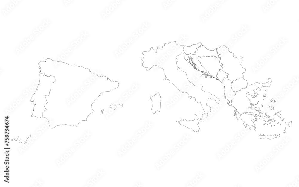 Southern Europe country Map. Map of Southern Europe in white color.