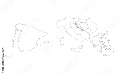 Southern Europe country Map. Map of Southern Europe in white color. photo