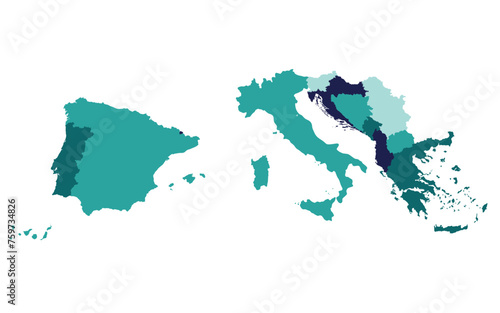 Southern Europe country Map. Map of Southern Europe in multicolor.