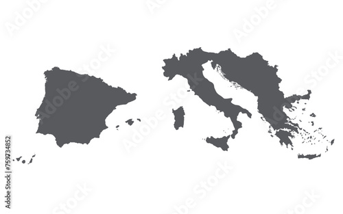 Southern Europe Map. Map of Southern Europe in grey color. photo