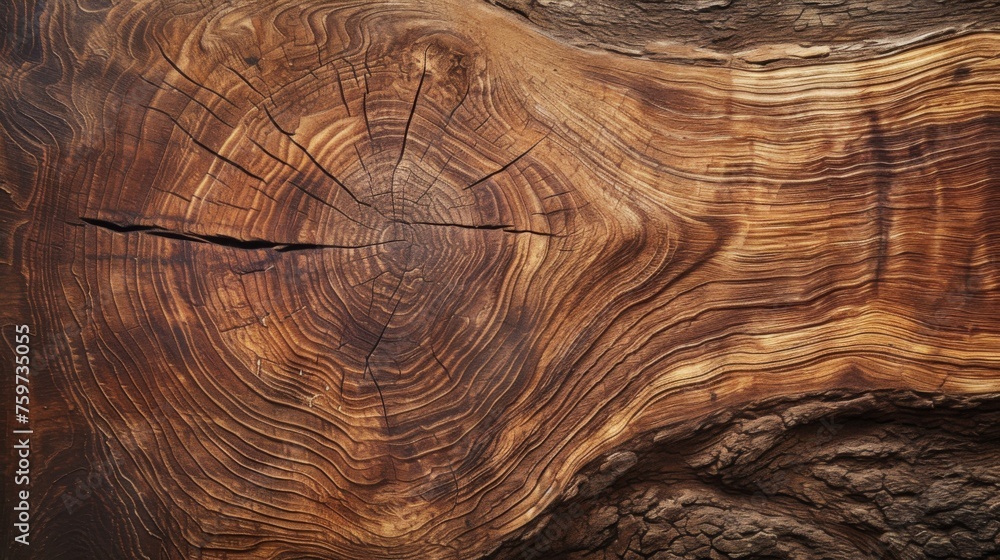 Naklejka premium This image captures the intricate details, natural beauty, and history of a tree through its cross-section