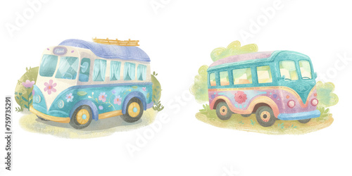 cute bus watercolour vector illustration 