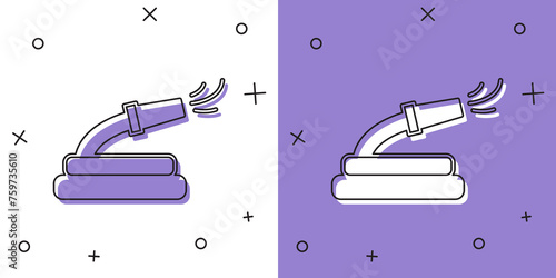 Set Garden hose icon isolated on white and purple background. Spray gun icon. Watering equipment. Vector