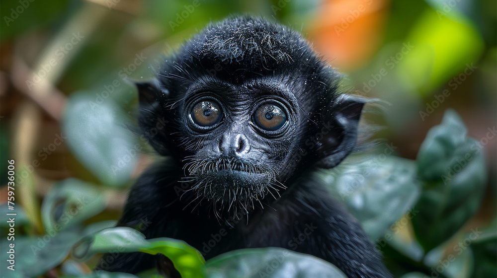 Obraz premium wildlife photography, authentic photo of a gibbon in natural habitat, taken with telephoto lenses, for relaxing animal wallpaper and more