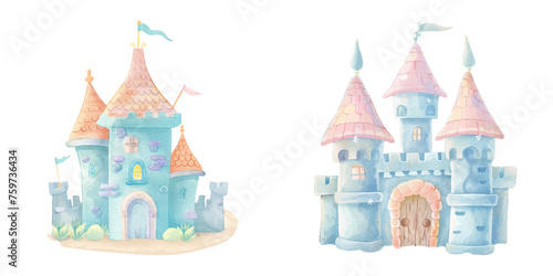 cute castle watercolour vector illustration © Finkha