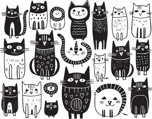 set of funny cartoon cats