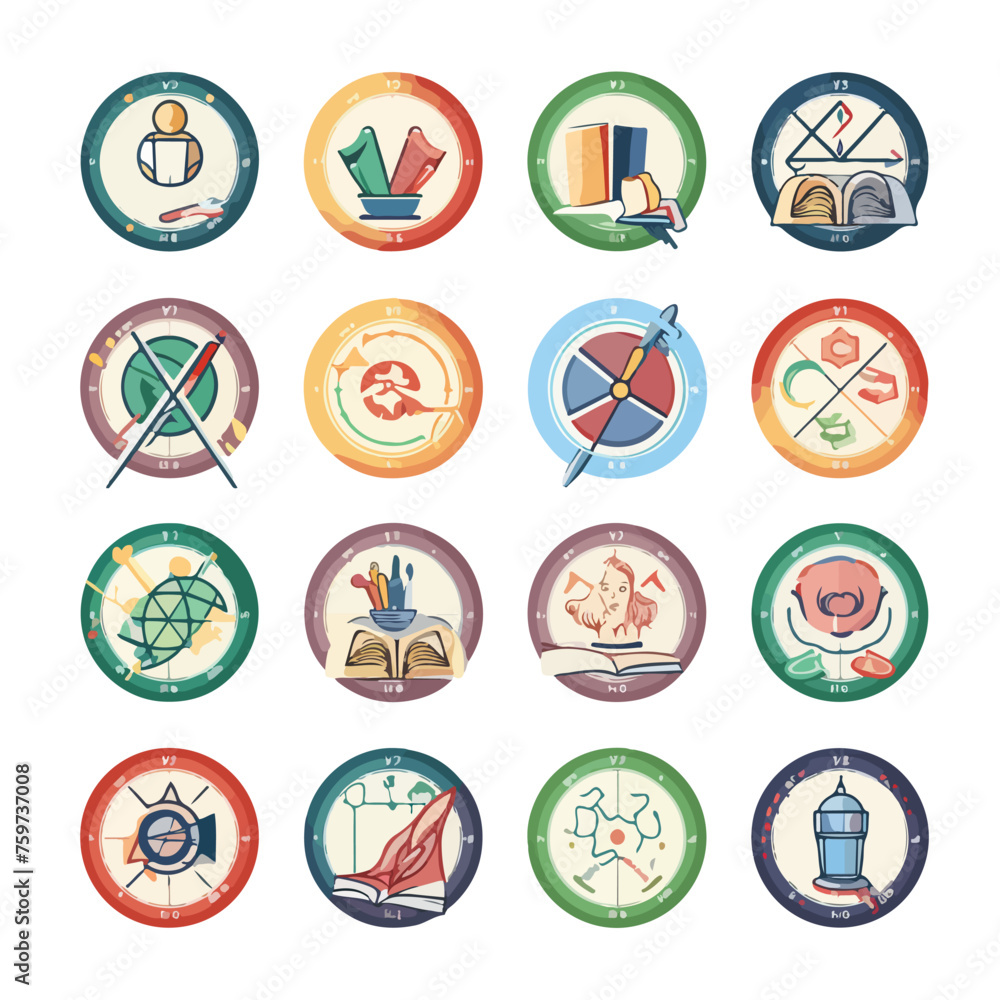 Elementary Knowledge Abc Flat Color Icon Template.
