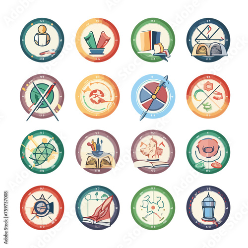 Elementary Knowledge Abc Flat Color Icon Template.