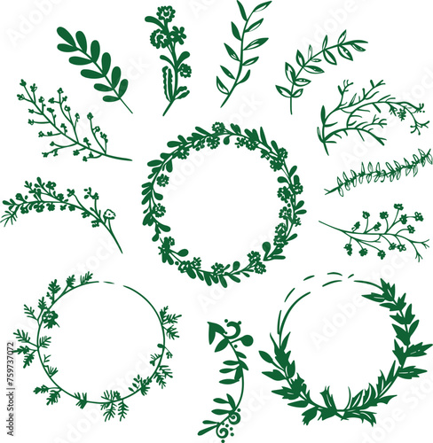 set of laurel wreaths, floral decorative