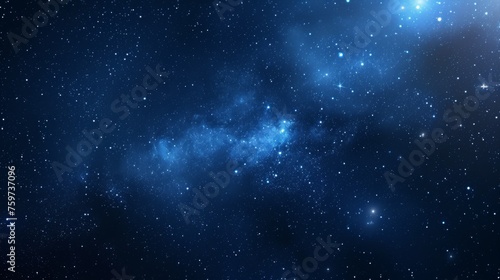 The image displays a tranquil deep blue space scattered with twinkling stars and distant light formations © Nicholas