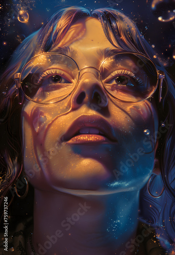 Movie poster from the sixties showing a close-up of a woman with glasses looking up at the sky