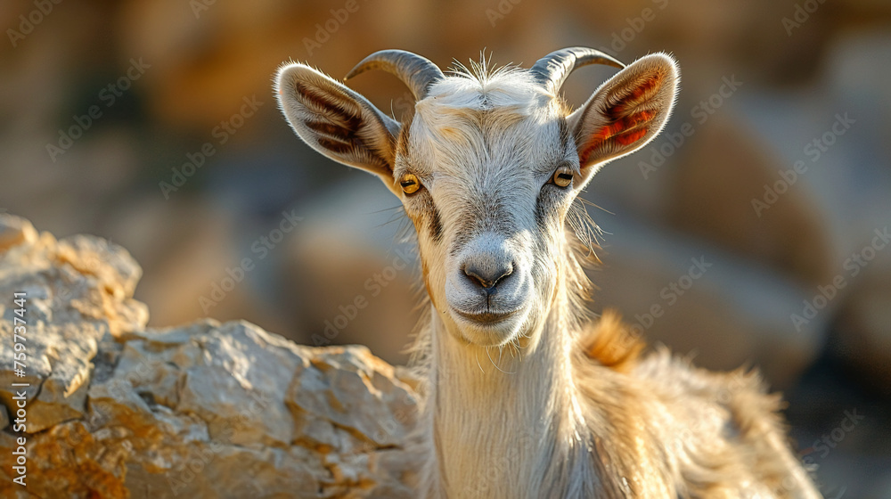 Fototapeta premium wildlife photography, authentic photo of a goat in natural habitat, taken with telephoto lenses, for relaxing animal wallpaper and more