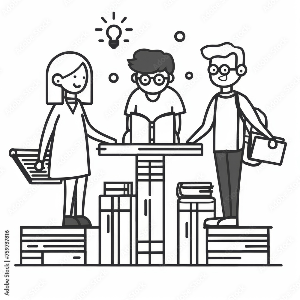 Professional Line Illustration of Scholars Building a Knowledge Bridge with Books Gen AI Professional Line Illustration of Scholars Building a Knowledge Bridge with Books Gen AI