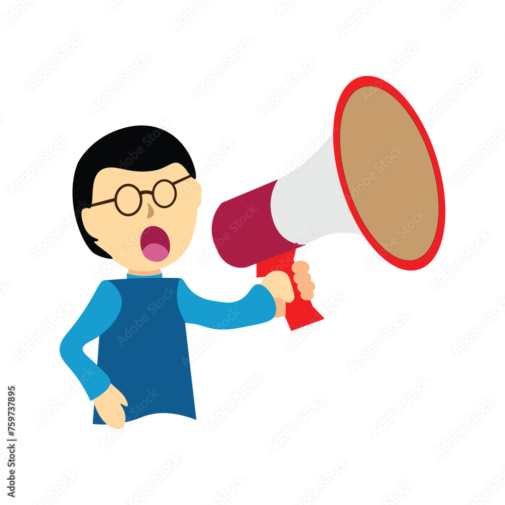 Attention with Megaphone. Loudspeaker, speaker, loudspeaker warning. Vector illustration in flat style. Advertising and business promotion symbol Attention with Megaphone. Loudspeaker, speaker, loudspeaker warning. Vector illustration in flat style. Advertising and business promotion symbol