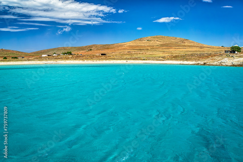 Bay in Rinia island, with clear transparent waters, Delos Mykonos Cyclades islands, Greece. photo