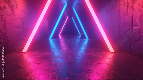 Engaging visual of a corridor created by neon lights, giving an illusion of depth with pink and blue hues