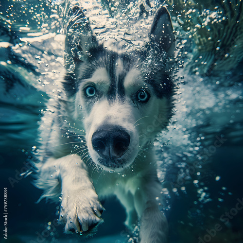 Husky Underwater Dive - Generative AI