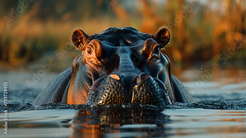 wildlife photography, authentic photo of a hippopotamus in natural habitat, taken with telephoto lenses, for relaxing animal wallpaper and more © elementalicious