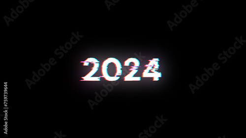 3D rendering 2024 text with screen effects of technological glitches