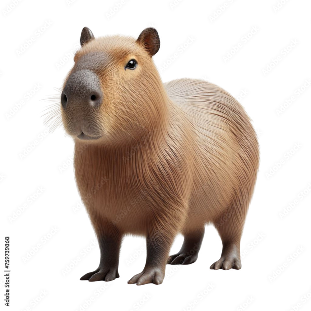 Majestic Capybara Pose: Detailed Realism in Vivid White Surroundings Majestic Capybara Pose: Detailed Realism in Vivid White Surroundings