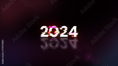 3D rendering 2024 text with screen effects of technological glitches