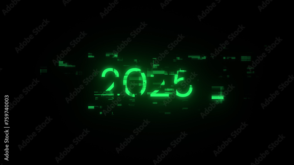 3D rendering 2025 text with screen effects of technological glitches 3D rendering 2025 text with screen effects of technological glitches