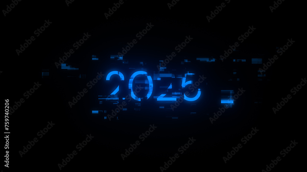3D rendering 2025 text with screen effects of technological glitches 3D rendering 2025 text with screen effects of technological glitches