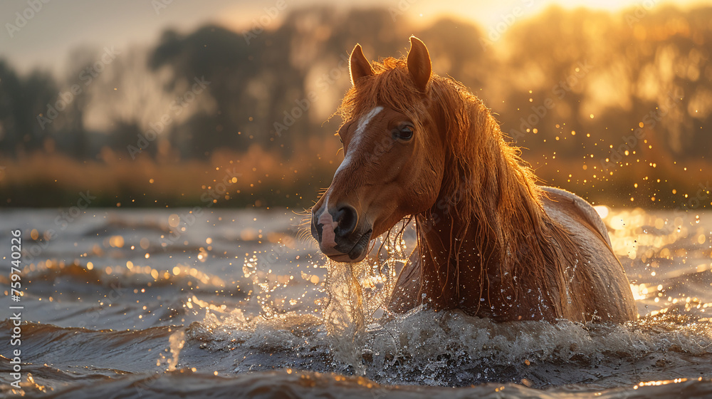 Obraz premium wildlife photography, authentic photo of a horse in natural habitat, taken with telephoto lenses, for relaxing animal wallpaper and more