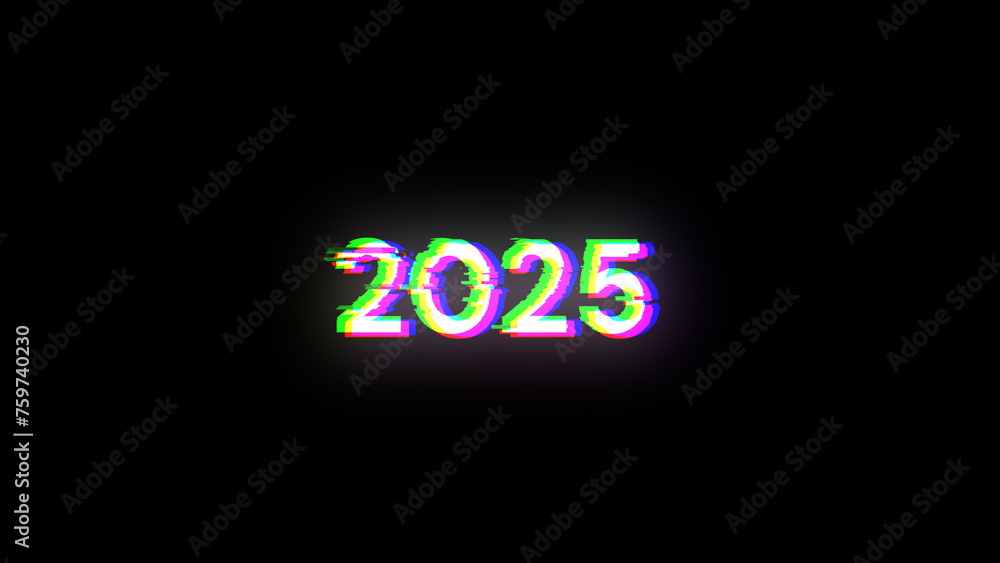 3D rendering 2025 text with screen effects of technological glitches 3D rendering 2025 text with screen effects of technological glitches
