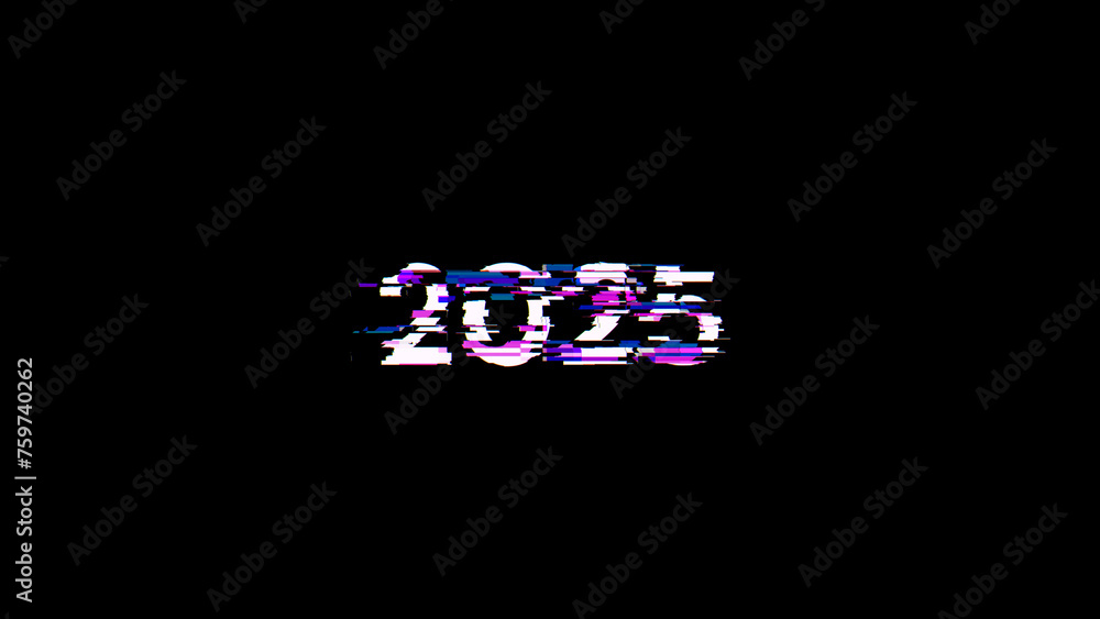 3D rendering 2025 text with screen effects of technological glitches 3D rendering 2025 text with screen effects of technological glitches