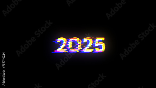 3D rendering 2025 text with screen effects of technological glitches