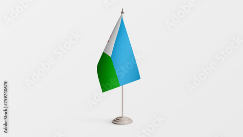 Djibouti national flag on stick isolated on white background. Realistic flag illustration