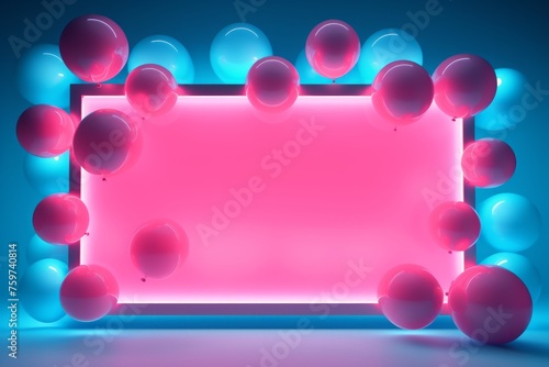 neon balloons surrounding a light frame