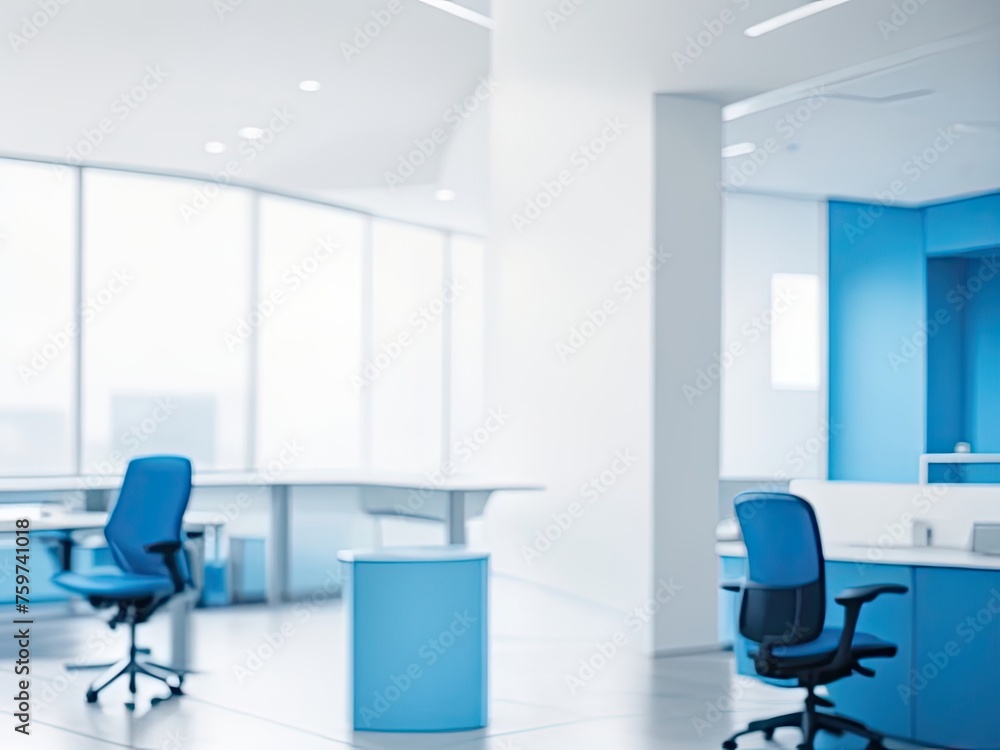 blurry light blue background of a contemporary executive workspace.