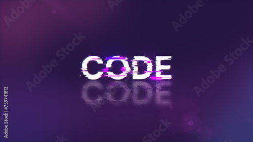 3D rendering code text with screen effects of technological glitches