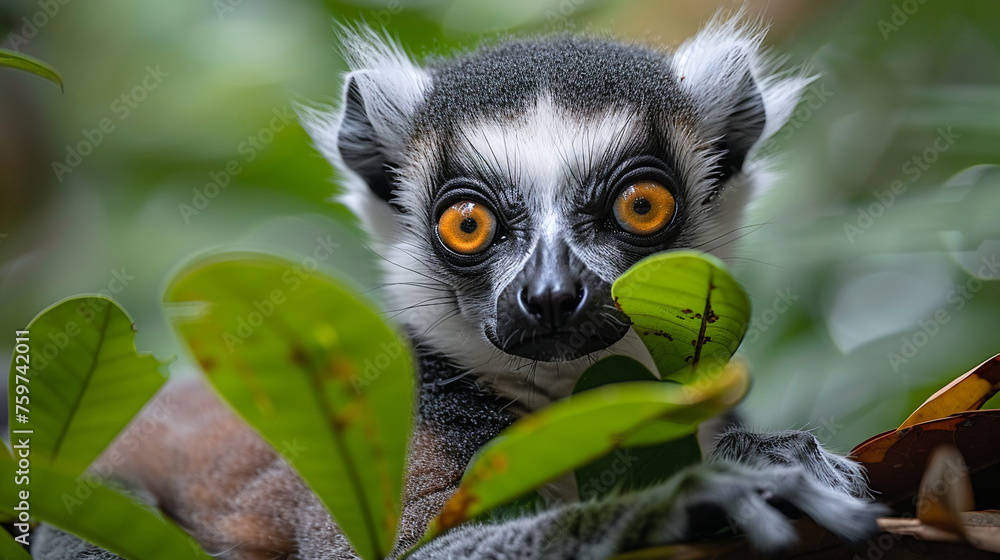 Fototapeta premium wildlife photography, authentic photo of a lemur in natural habitat, taken with telephoto lenses, for relaxing animal wallpaper and more