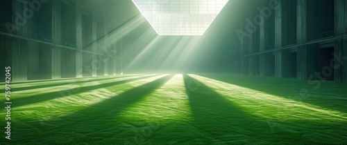 an empty artificial field with a light beam