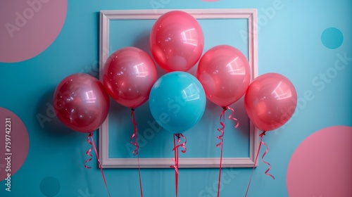 A minimalist scene featuring a balloon theme, with a clean frame and floating...
