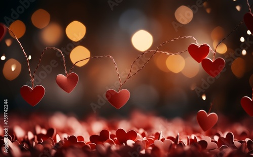 small hearts from paper on a red background