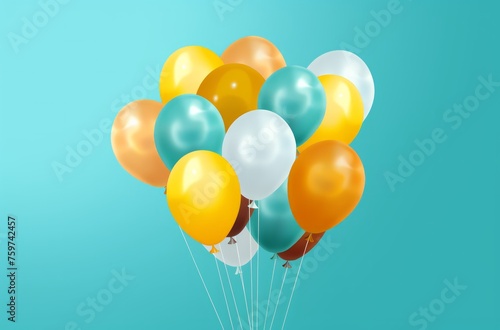 a bunch of colorful balloons against on blue background