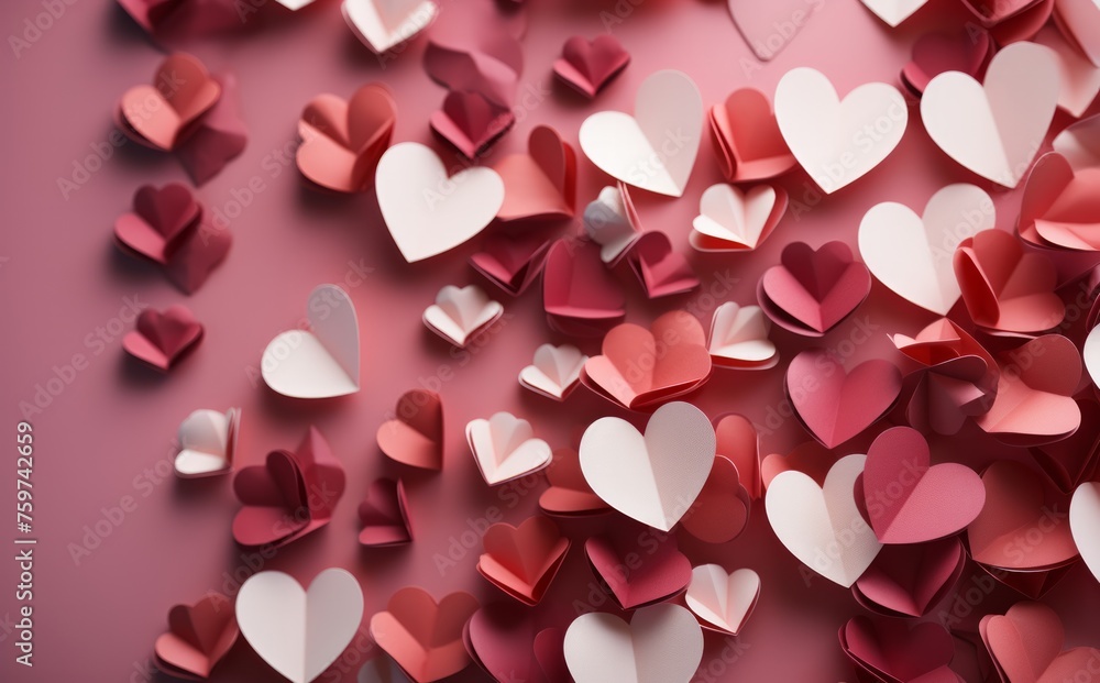 several paper heart shapes on a red background several paper heart shapes on a red background
