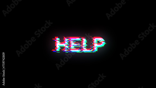 3D rendering help text with screen effects of technological glitches